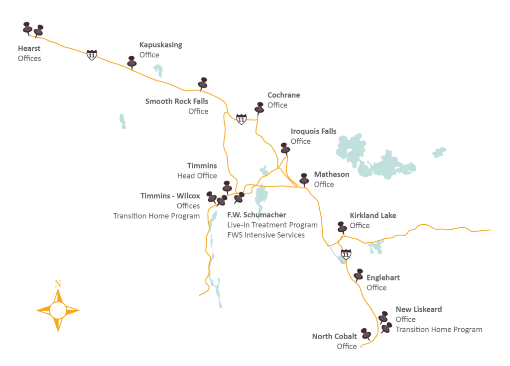 Map that shows the locations of the NEOFACS offices