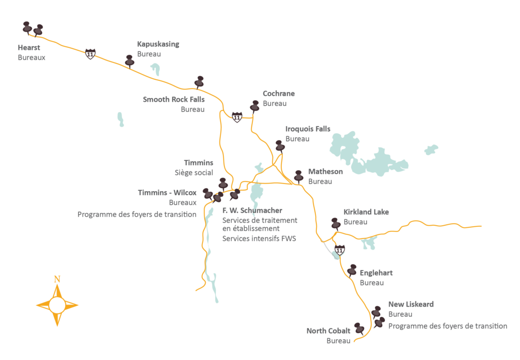 Carte indiquant l'emplacement des bureaux des SFENEO