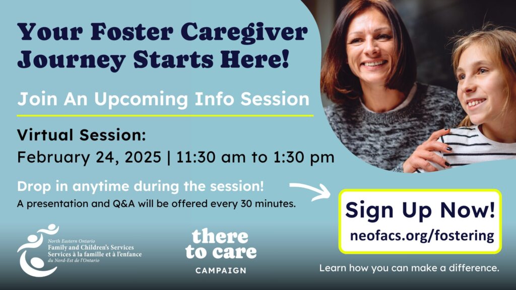 Flyer for Foster Caregiver Info Session on February 24 from 11:30 am to 1:30 pm